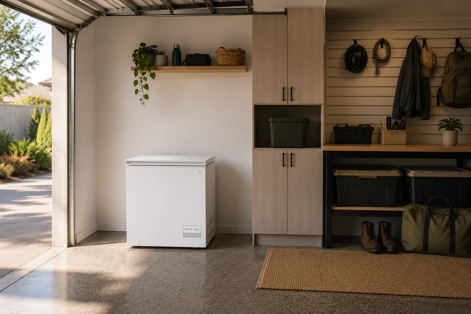 CCF202WE white chest freezer in a utility room