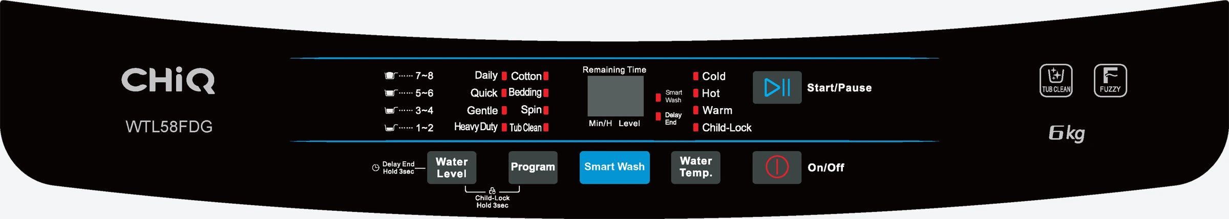 Original WTL58FDG control panel showing Smart Wash and program buttons