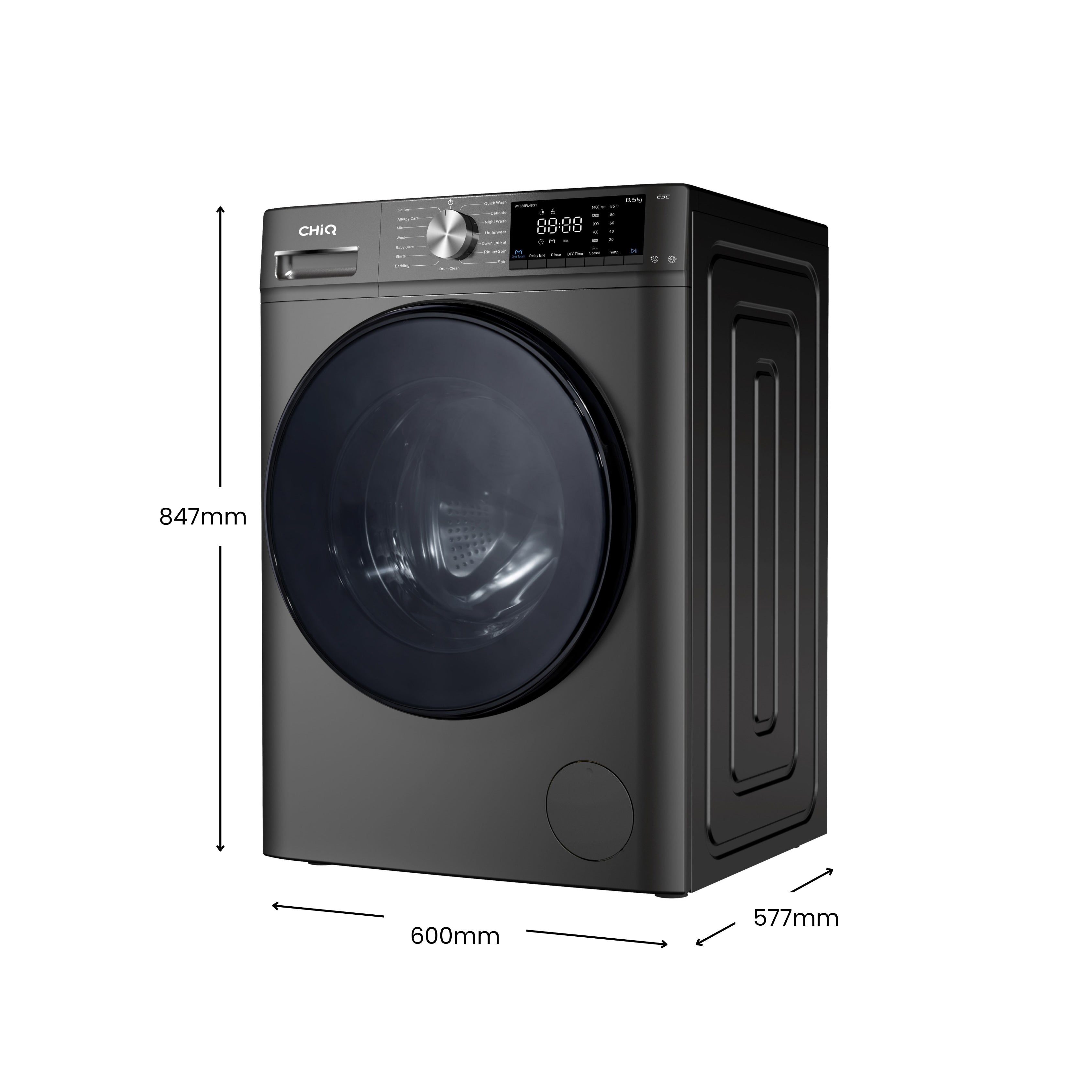 CHiQ 8.5kg Front Load Washer Gun Metal