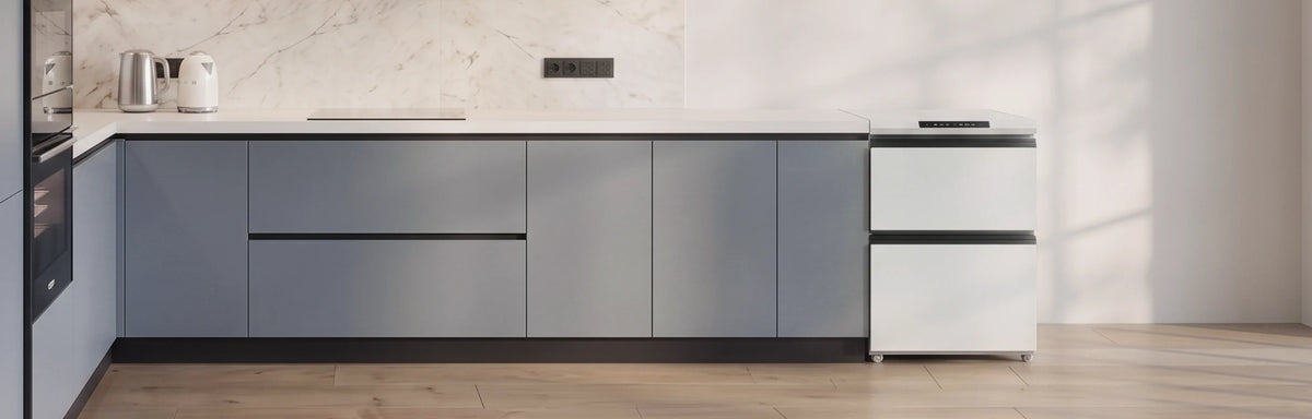 CHiQ 145 litre hybrid fridge freezer in a modern kitchen