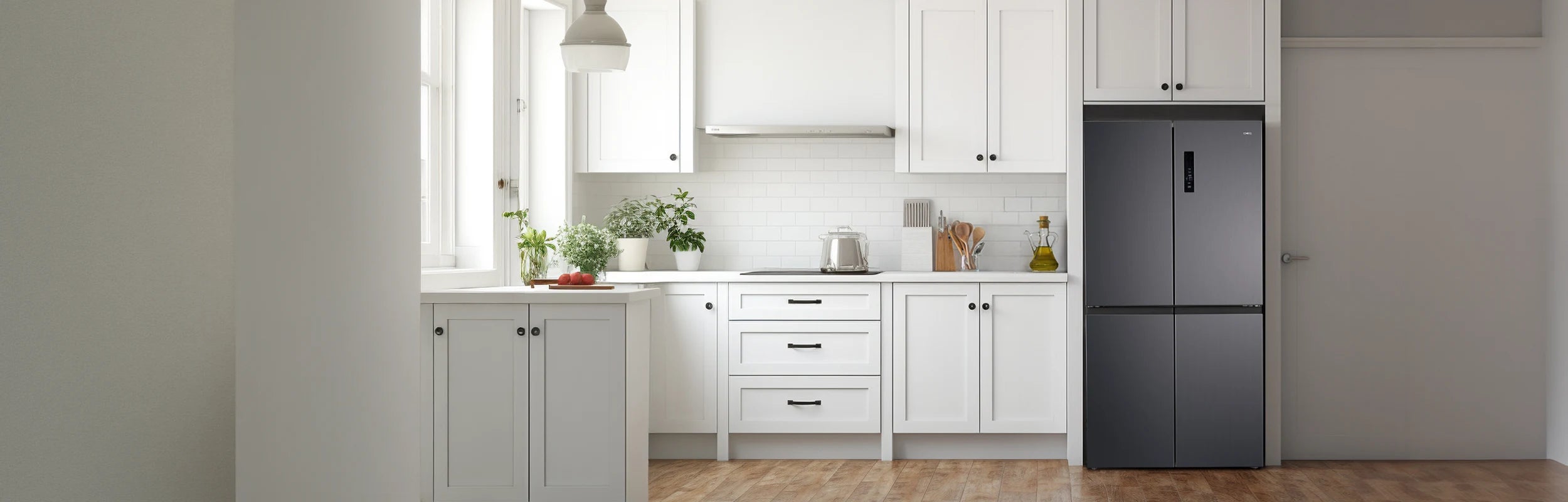 CHiQ 601 litre quad door fridge in a modern kitchen