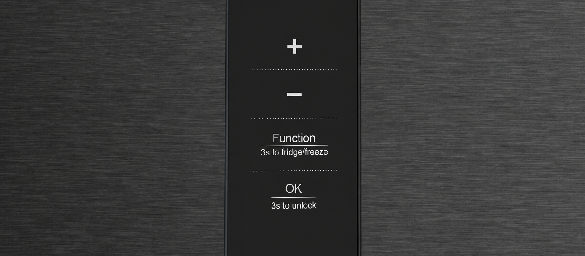 Close-up of plus, minus, Function and OK controls