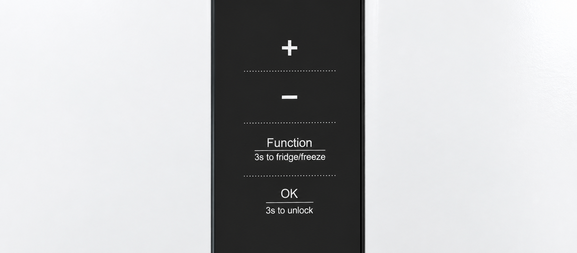 Close-up of plus, minus, Function and OK controls